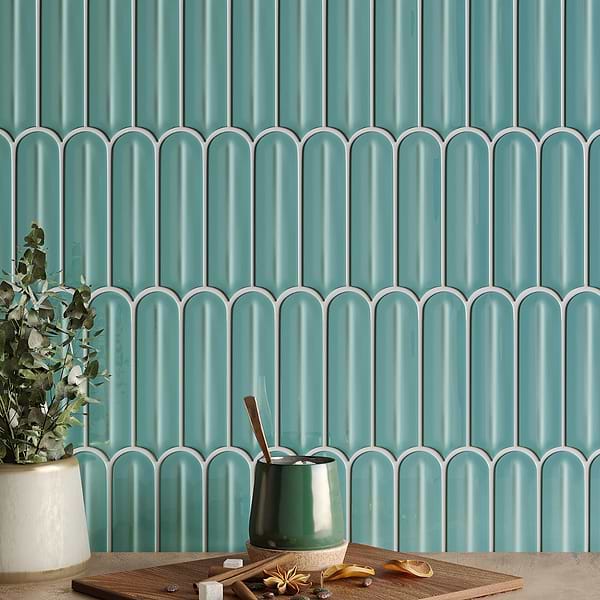 Brookline Feather Marine Blue 2x7 Fish Scale Glossy Ceramic Mosaic Tile