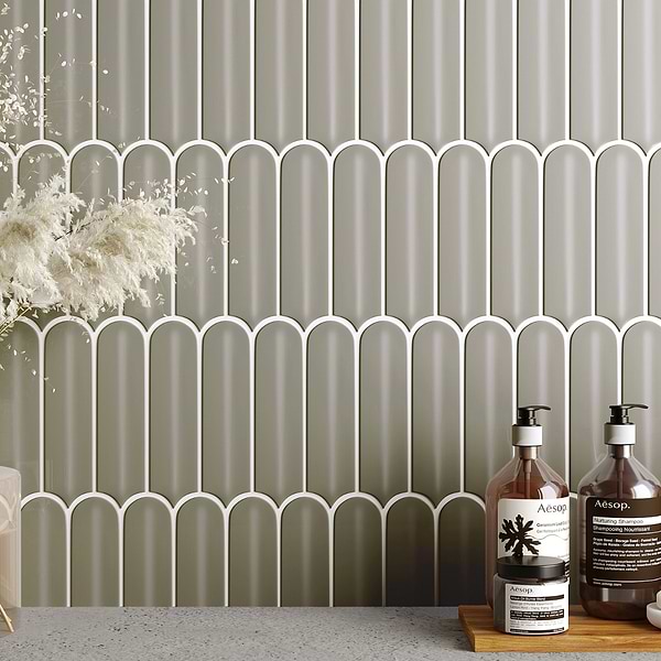 Brookline Feather Warm Gray 2x7 Fish Scale Glossy Ceramic Mosaic Tile