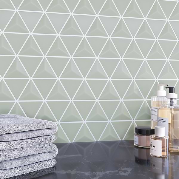 Brookline Triangle Mushroom Gray 4" Glossy Ceramic Mosaic Tile