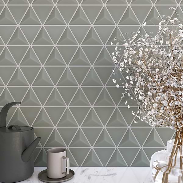 Brookline Triangle Warm Gray 4" Glossy Ceramic Mosaic Tile
