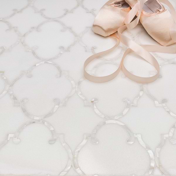 Highland Marrakesh White Thassos Marble With Pearl Shell Polished Mosaic Tile