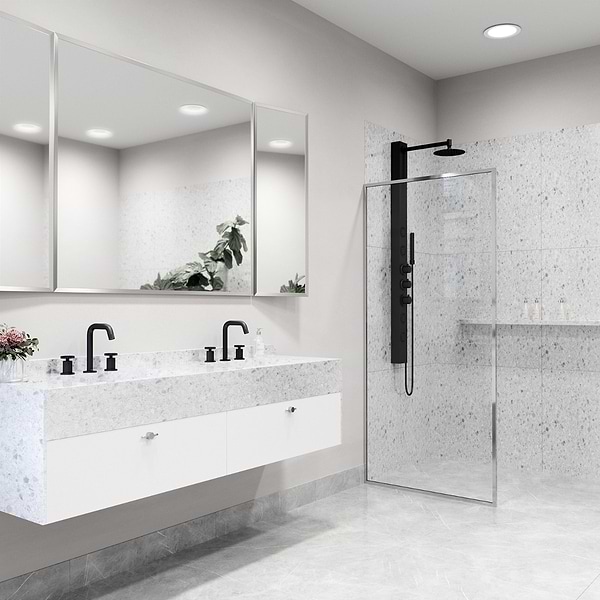 Finestra 34x74" Reversible Fixed Shower Door with Clear Glass in Chrome