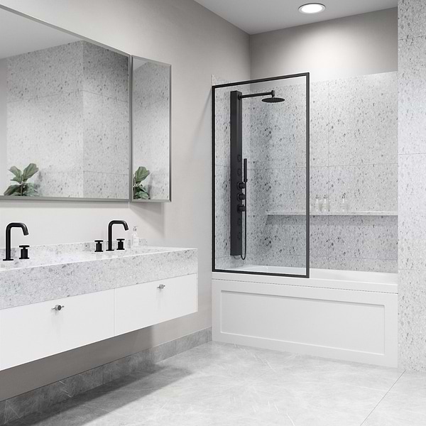 Finestra 34x62" Reversible Fixed Bathtub Door with Clear Glass in Matte Black