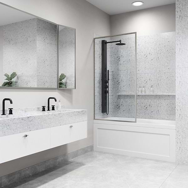 Finestra 34x62" Reversible Fixed Bathtub Door with Clear Glass in Stainless Steel
