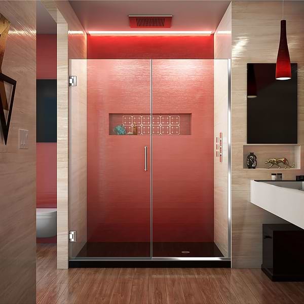 DreamLine Unidoor Plus 57.5-58x72" Reversible Hinged Shower Alcove Door with Clear Glass in Chrome