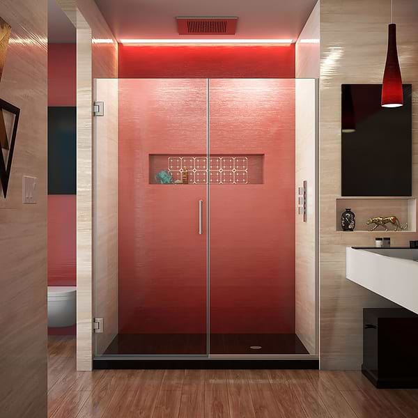 DreamLine Unidoor Plus 57.5-58x72" Reversible Hinged Shower Alcove Door with Clear Glass in Brushed Nickel