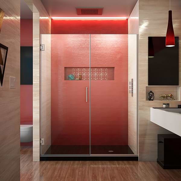 DreamLine Unidoor Plus 58-58.5x72" Reversible Hinged Shower Alcove Door with Clear Glass in Brushed Nickel