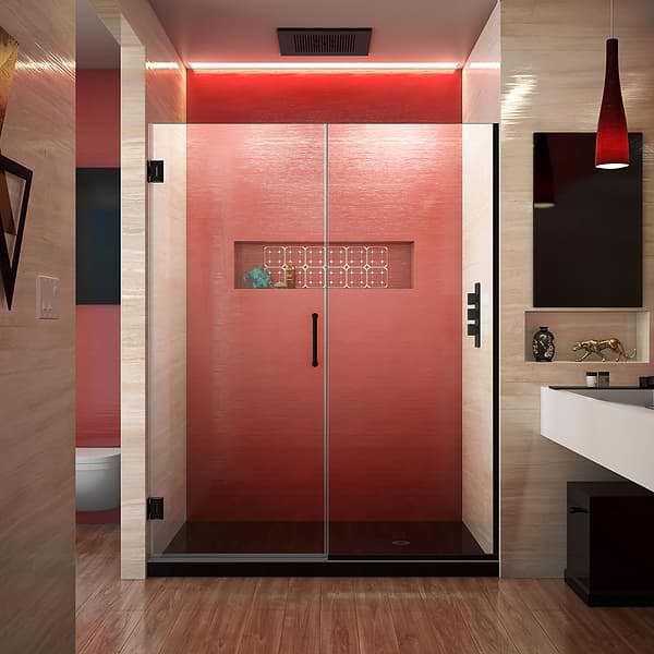 DreamLine Unidoor Plus 58-58.5x72" Reversible Hinged Shower Alcove Door with Clear Glass in Satin Black