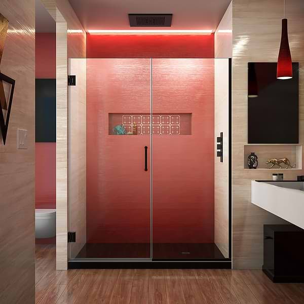 DreamLine Unidoor Plus 59-59.5x72" Reversible Hinged Shower Alcove Door with Clear Glass in Satin Black