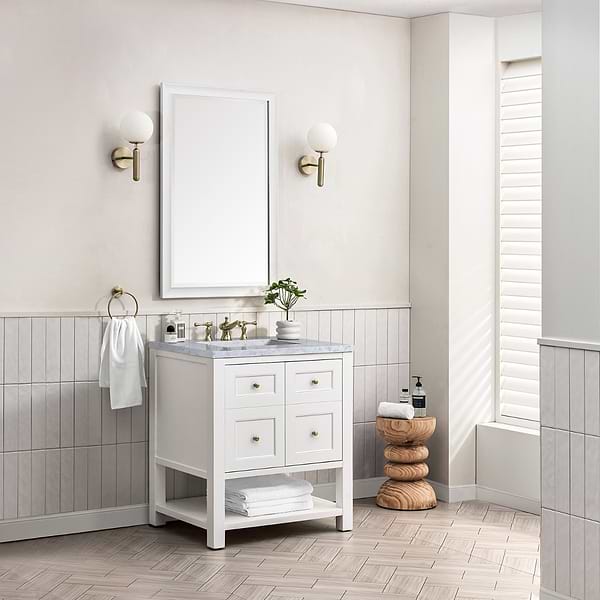 James Martin Vanities Breckenridge Bright White 30" Single Vanity with Carrara Marble Top