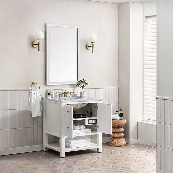 James Martin Vanities Breckenridge Bright White 30" Single Vanity with Carrara Marble Top