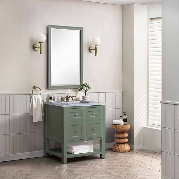 James Martin Vanities Breckenridge Smokey Celadon 30" Single Vanity with Carrara Marble Top