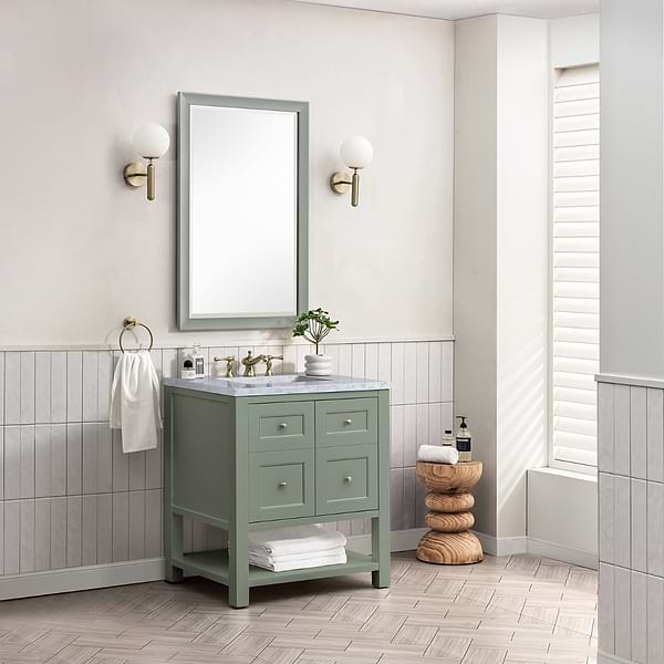 James Martin Vanities Breckenridge Smokey Celadon Green 30" Single Vanity with Carrara Marble Top