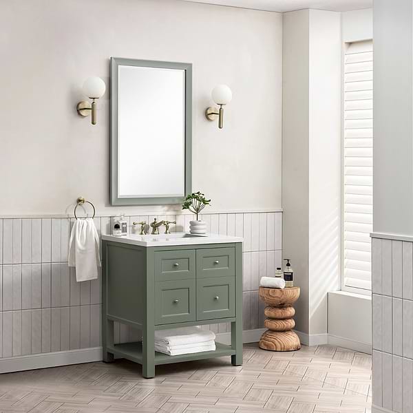 James Martin Vanities Breckenridge Smokey Celadon 30" Single Vanity with White Zeus Quartz Top