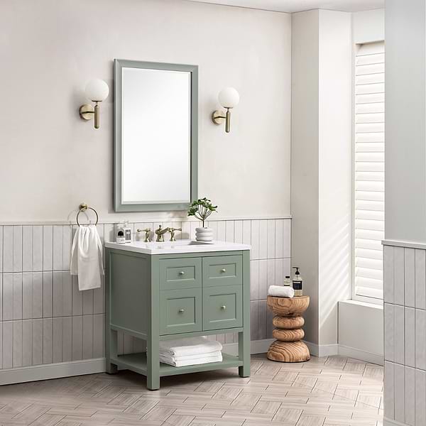 James Martin Vanities Breckenridge Smokey Celadon Green 30" Single Vanity with White Zeus Quartz Top