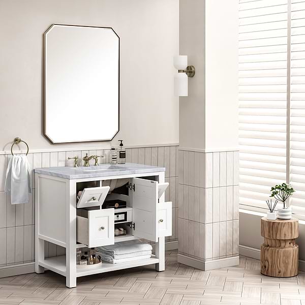 James Martin Vanities Breckenridge Bright White 36" Single Vanity with Carrara Marble Top