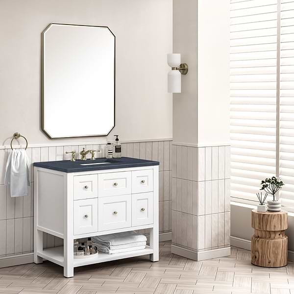 James Martin Vanities Breckenridge Bright White 36" Single Vanity with Charcoal Soapstone Quartz Top