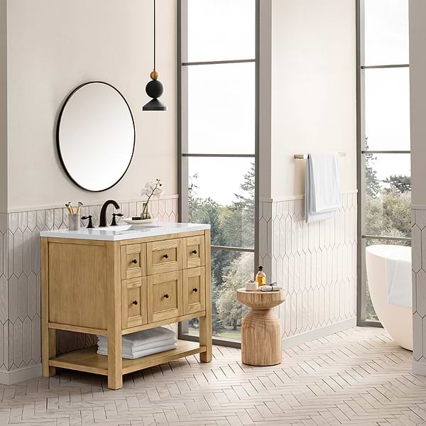 James Martin Vanities Breckenridge Light Natural Oak 36" Single Vanity with White Zeus Quartz Top