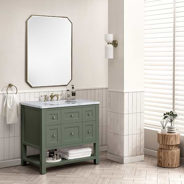 James Martin Vanities Breckenridge Smokey Celadon 36" Single Vanity with Carrara Marble Top