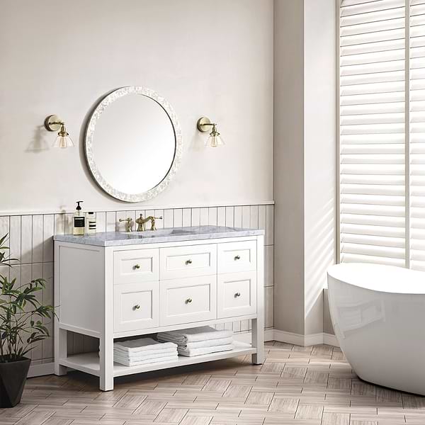 James Martin Vanities Breckenridge Bright White 48" Single Vanity with Carrara Marble Top