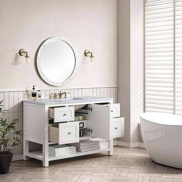 James Martin Vanities Breckenridge Bright White 48" Single Vanity with Carrara Marble Top