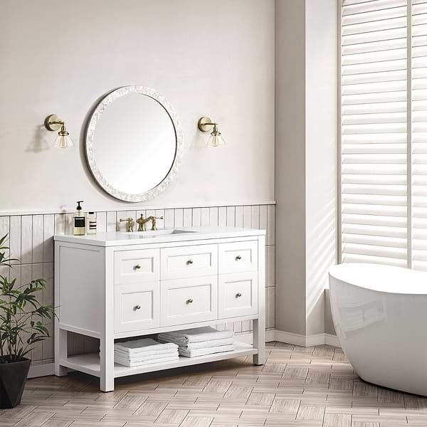James Martin Vanities Breckenridge Bright White 48" Single Vanity with White Zeus Quartz Top