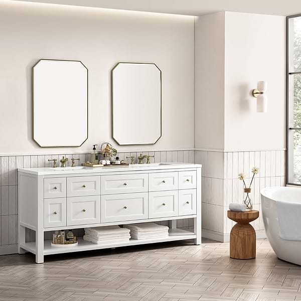 James Martin Vanities Breckenridge Bright White 72" Double Vanity with White Zeus Quartz Top