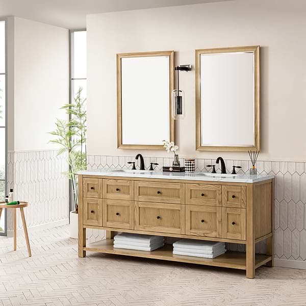 James Martin Vanities Breckenridge Light Natural Oak 72" Double Vanity with Ethereal Noctis Quartz Top