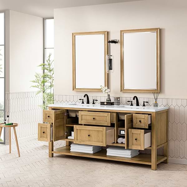 James Martin Vanities Breckenridge Light Natural Oak 72" Double Vanity with White Zeus Quartz Top
