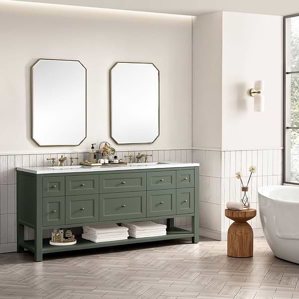 James Martin Vanities Breckenridge Smokey Celadon 72" Double Vanity with White Zeus Quartz Top
