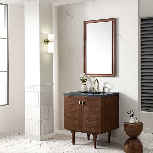 James Martin Vanities Amberly Mid-Century Walnut 30" Single Vanity with Charcoal Soapstone Quartz Top