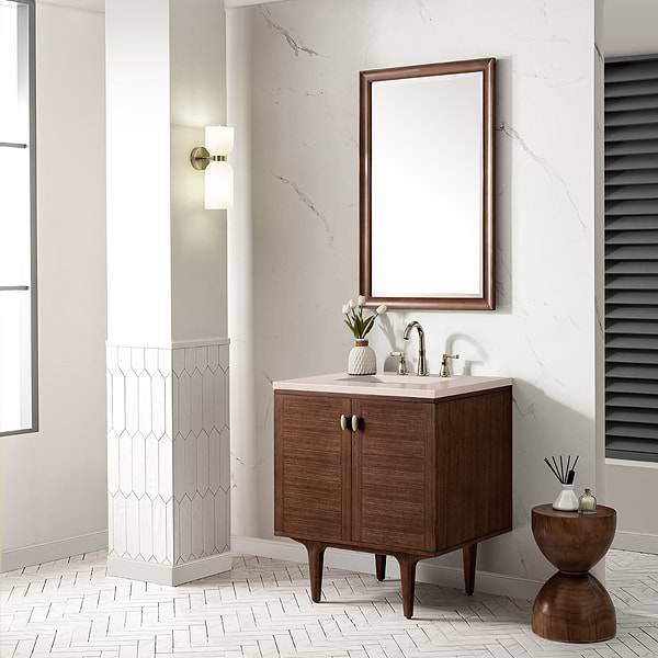 James Martin Vanities Amberly Mid-Century Walnut 30" Single Vanity with Eternal Marfil Quartz Top