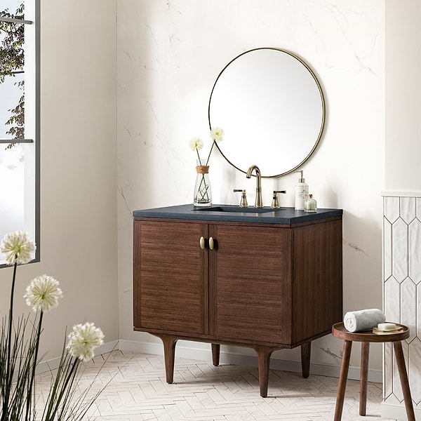 James Martin Vanities Amberly Mid-Century Walnut 36" Single Vanity with Charcoal Soapstone Quartz Top