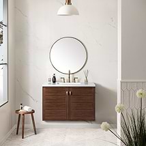 James Martin Vanities Amberly Mid-Century Walnut 36" Single Vanity with White Zeus Quartz Top