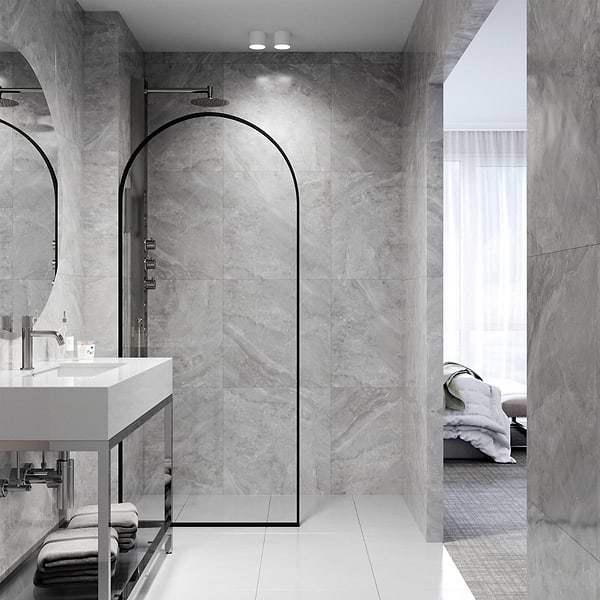 Burke 34x78" Reversible Framed Shower Screen with Clear Glass in Matte Black