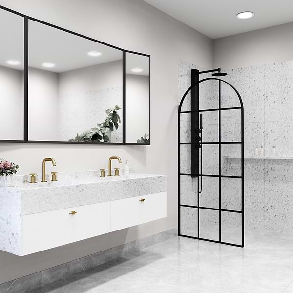 Burke 34x78" Reversible Framed Shower Screen with Grid Glass in Matte Black