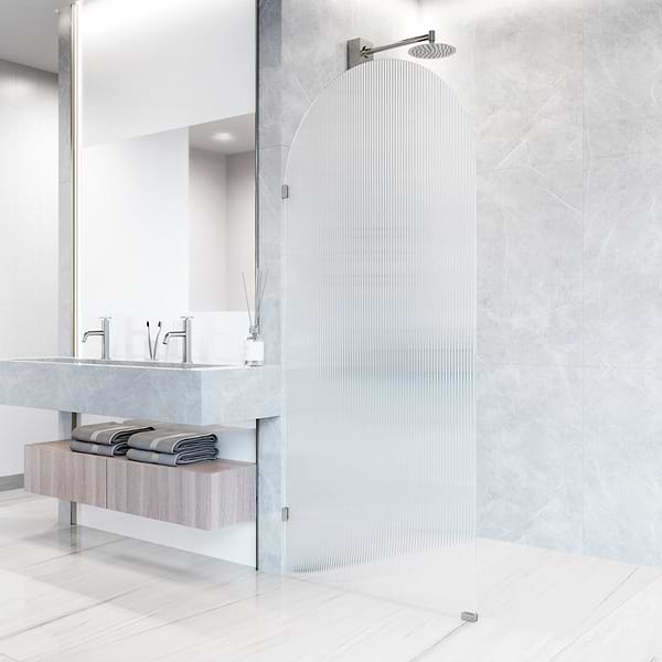 Burke 34x78" Reversible Frameless Shower Screen with Fluted Glass in Chrome