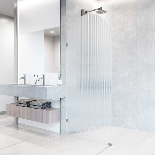Burke 34x78" Reversible Frameless Shower Screen with Fluted Glass in Stainless Steel