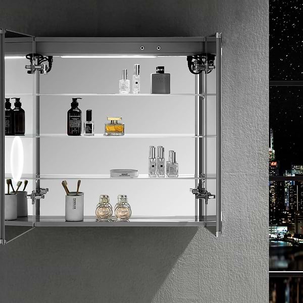 Rory Grooved 36x32" Rectangle Recessed or Wall Mounted LED Medicine Cabinet with Mirror