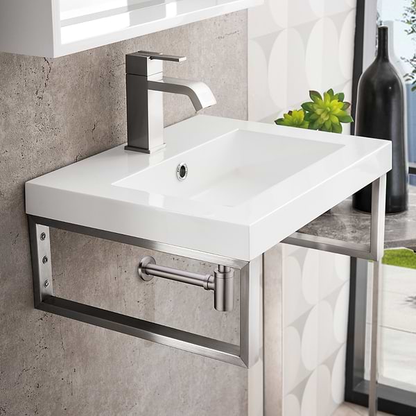 James Martin Vanities Boston Brushed Nickel 20" Floating Sink with White Integrated Top