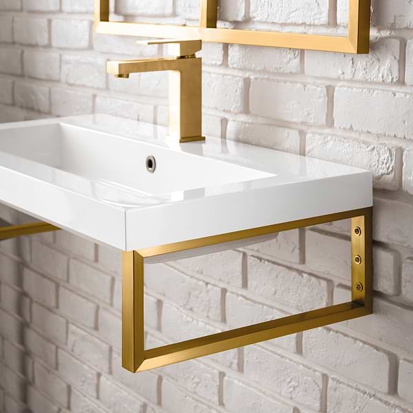 James Martin Vanities Boston Radiant Gold 32" Floating Sink with White Integrated Top