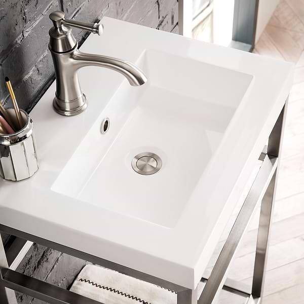 James Martin Vanities Boston Brushed Nickel 20" Freestanding Vanity with White Integrated Top