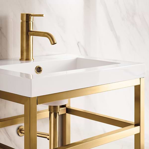 James Martin Vanities Boston Radiant Gold 20" Freestanding Vanity with White Integrated Top