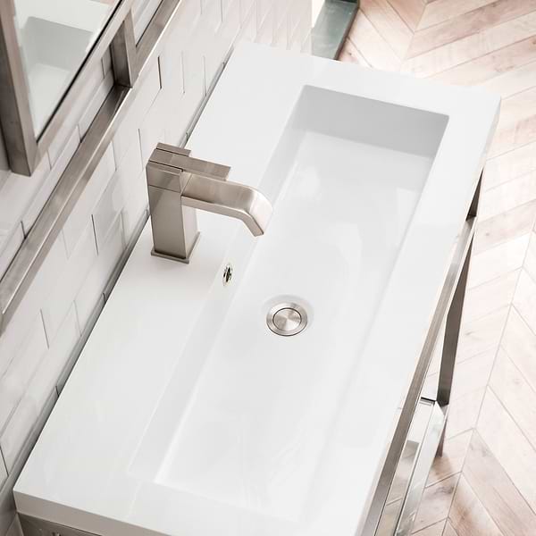 James Martin Vanities Boston Brushed Nickel 32" Freestanding Vanity with White Integrated Top