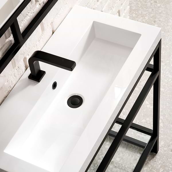 James Martin Vanities Boston Matte Black 32" Freestanding Vanity with White Integrated Top