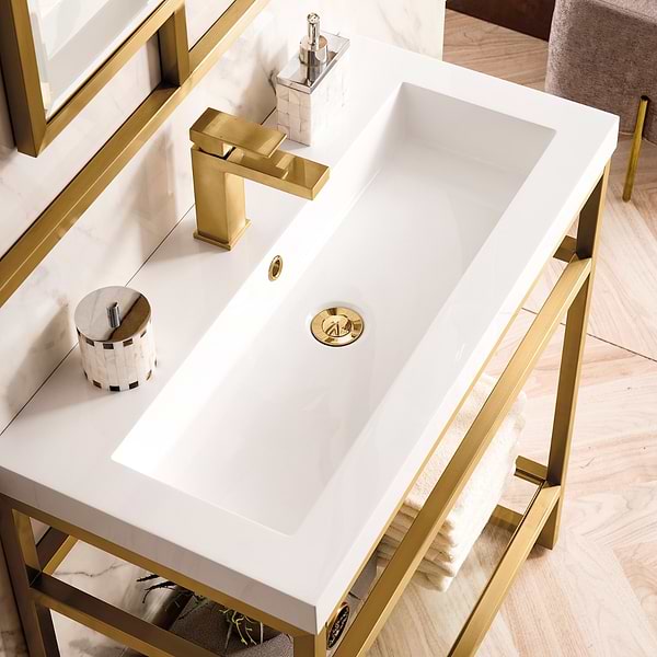 James Martin Vanities Boston Radiant Gold 32" Freestanding Vanity with White Integrated Top