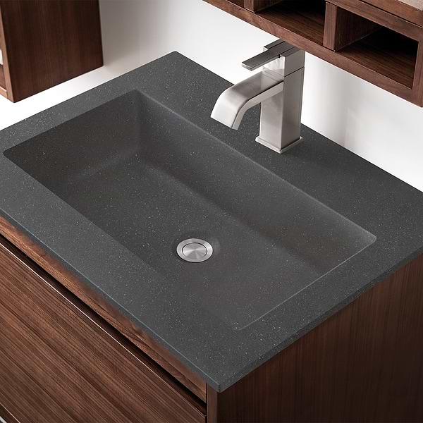 James Martin Vanities Mantova Mid-Century Walnut 24" Floating Vanity with Charcoal Black Integrated Top