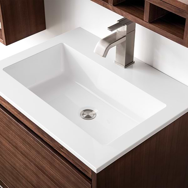 James Martin Vanities Mantova Mid-Century Walnut 24" Floating Vanity with Glossy White Integrated Top