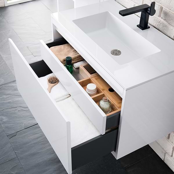 James Martin Vanities Mantova Glossy White 32" Floating Vanity with Glossy White Integrated Top