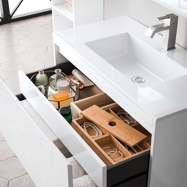 James Martin Vanities Mantova Glossy White 36" Floating Vanity with Glossy White Integrated Top